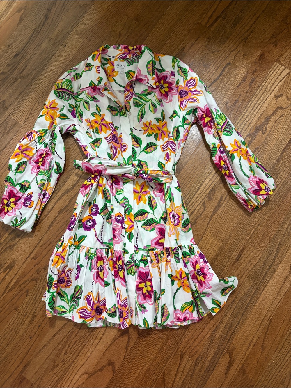 Misa Los Angeles White Floral Button-Front Tie-Waist